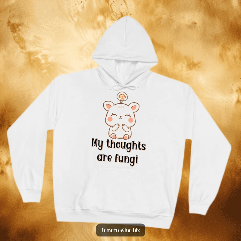 Funny Happy Animal Hoodie: A small, happy animal dreams with closed eyes, a tiny thought bubble containing a mushroom above.