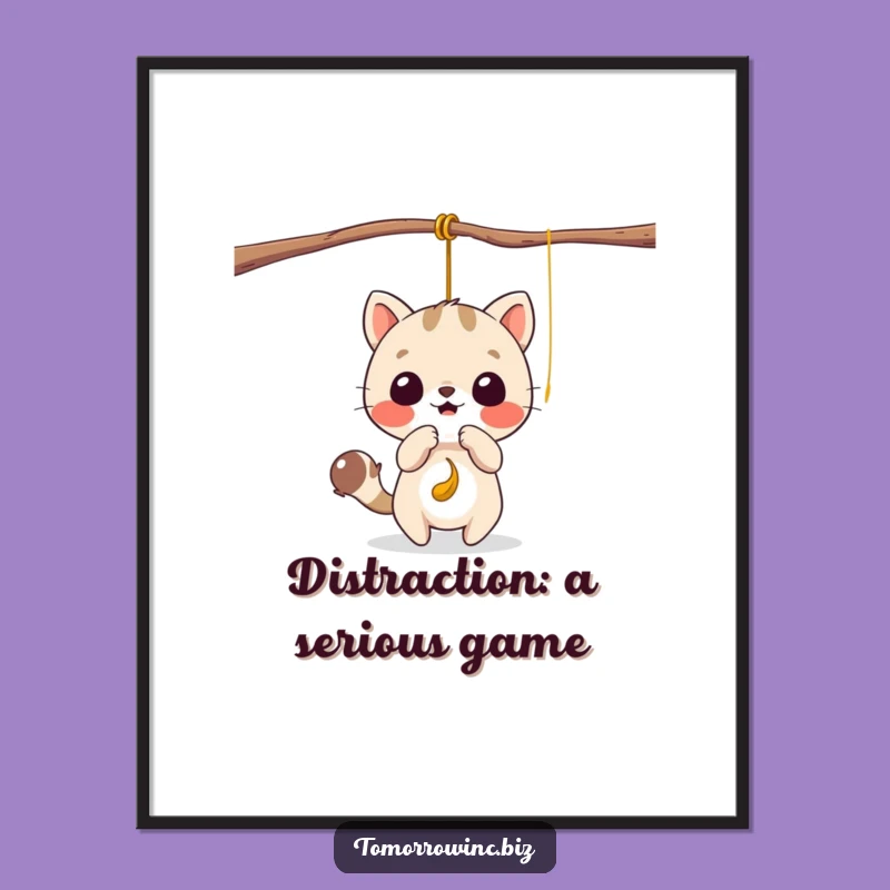 Funny Free Printable Wall Art: Playful Animal Chasing String, Whimsical Decor