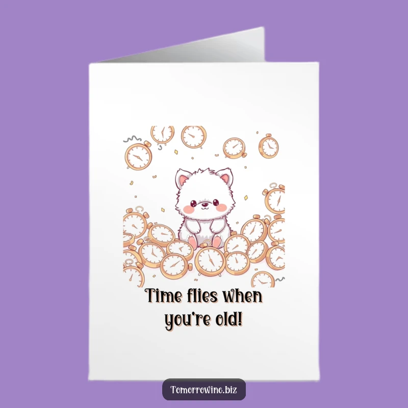 Free Printable Fuzzy Animal Birthday Card: Time Flies Funny Downloadable Gift