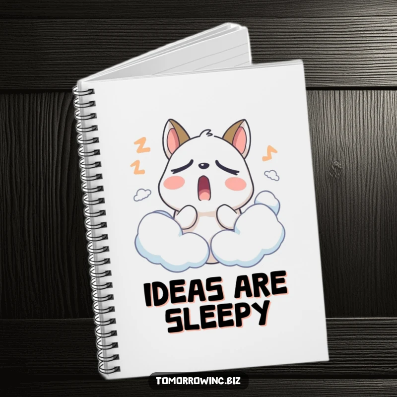 Funny Sleepy Animal Notebook: A stylized animal with droopy eyelids yawns widely among soft clouds, ready for notes.