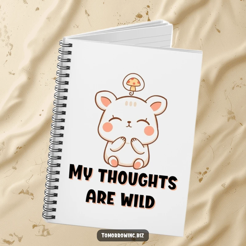 Funny Happy Animal Notebook: A small, happy animal dreams with closed eyes, a tiny thought bubble with a mushroom floats above.